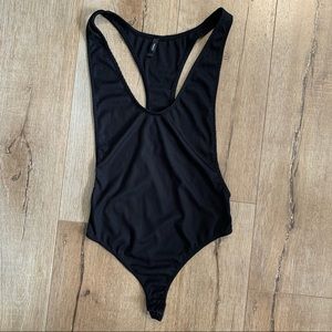 blanc Black Ribbed Thong Bodysuit